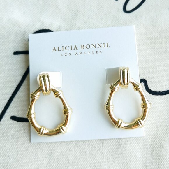 Alicia Bonnie Drop Hoop Earrings - Elora - Gold - Picture 1 of 4